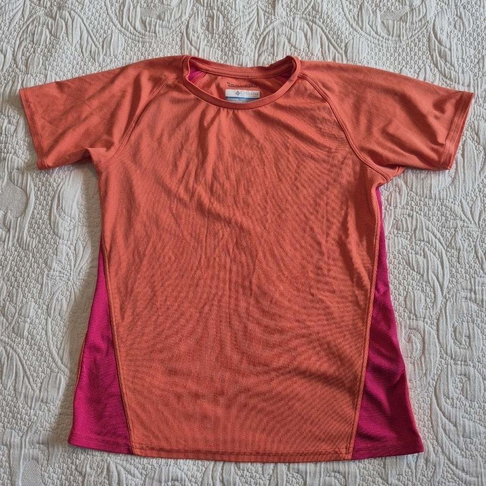 Columbia girls size Medium orange and pink short sleeve shirt GUC